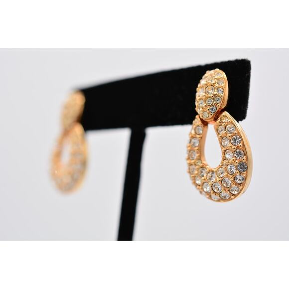 Swarovski Vintage Crystal Earrings Door Knockers Gold Swan Signed 1990s BinAZ - Picture 2 of 12